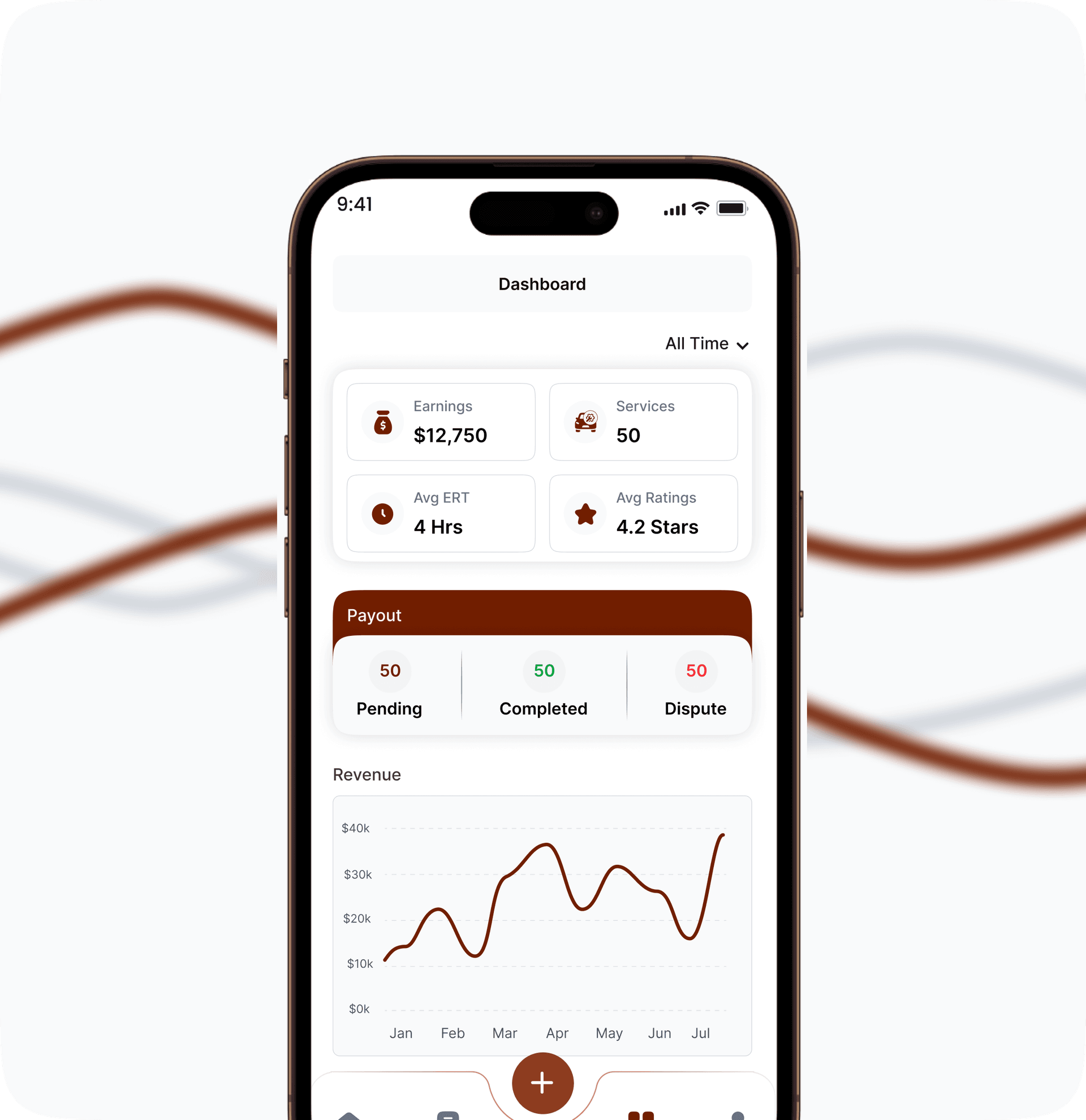 Whipcare provider dashboard showing bookings and earnings on a smartphone